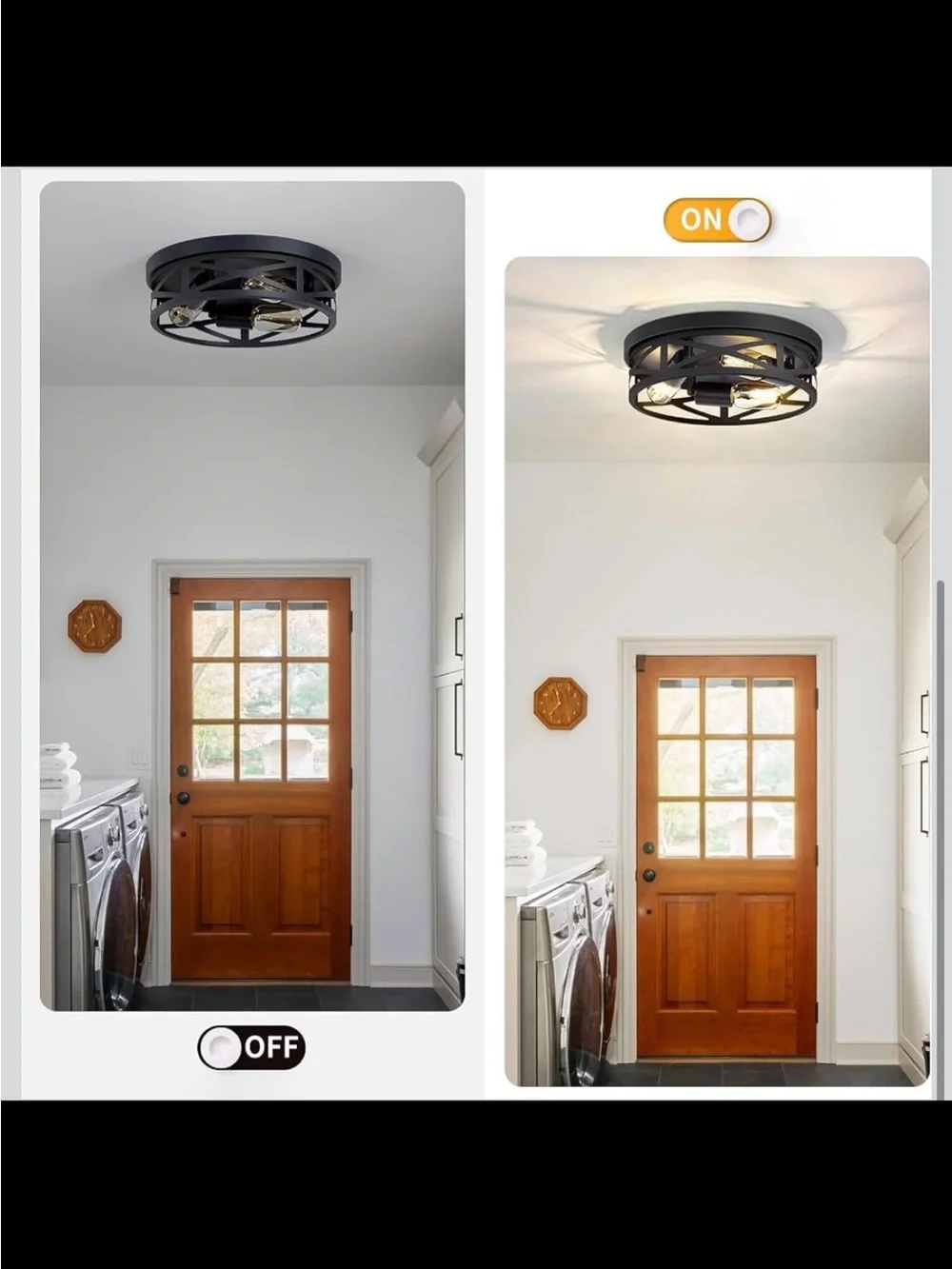 Modern Black Metal Flush Mount Lantern Ceiling Light, Set of 2 - New in Box